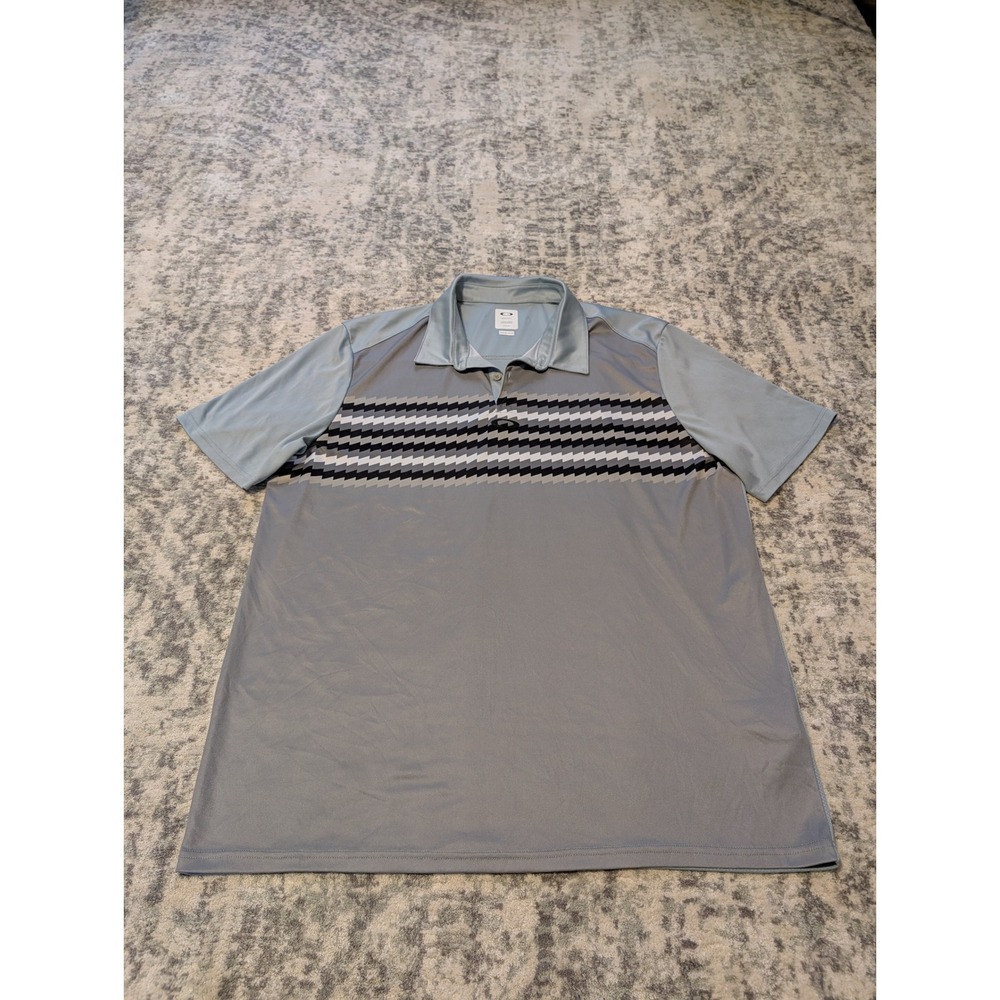 Oakley Gray Golf Polo Shirt Black‎ White Striped Performance Men's 2XL Regular